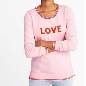 Old Navy Large Pink 'Love' Crewneck Pullover Sweater